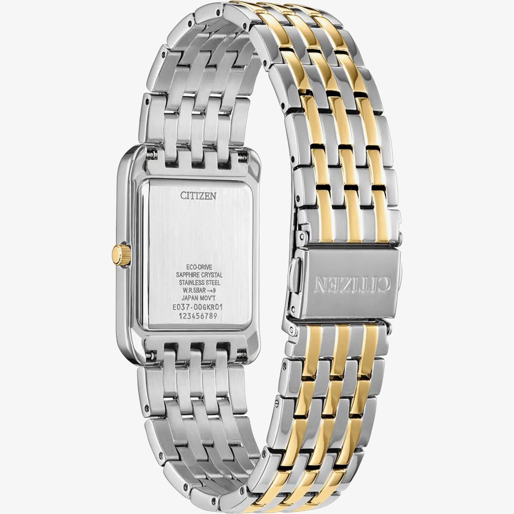 Citizen Mens Dress Classic Black Dial Rectangle Two Tone Bracelet Watch BJ6574-59E