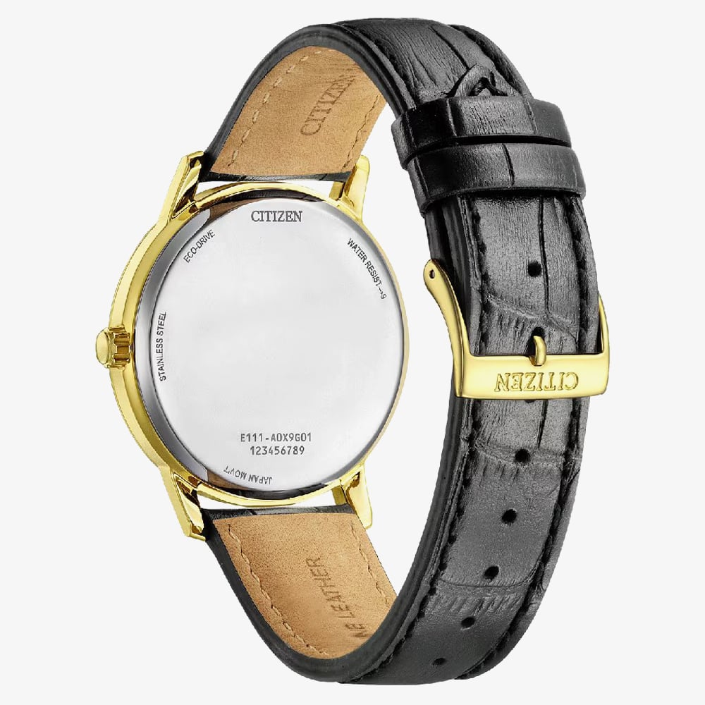 Citizen Mens White Dial Black Leather Strap Watch BM6756-01A