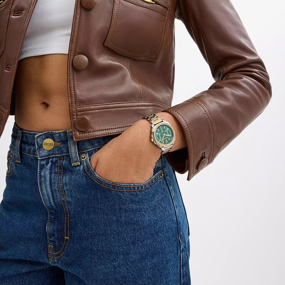 Coach Ladies Kitt Two Tone Green Dial Watch 14504394