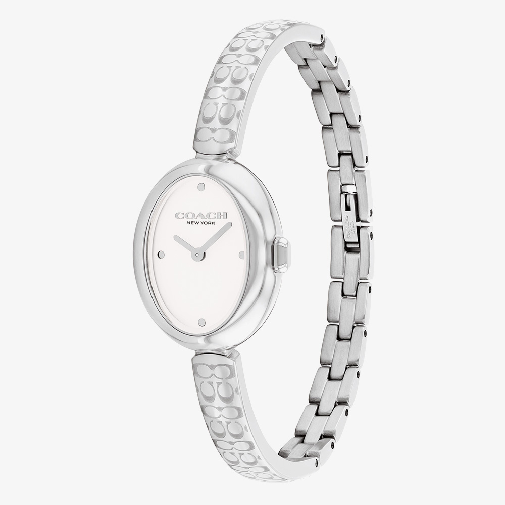 Coach Ladies Sammy Oval Dial Silver Bangle Watch 14504483