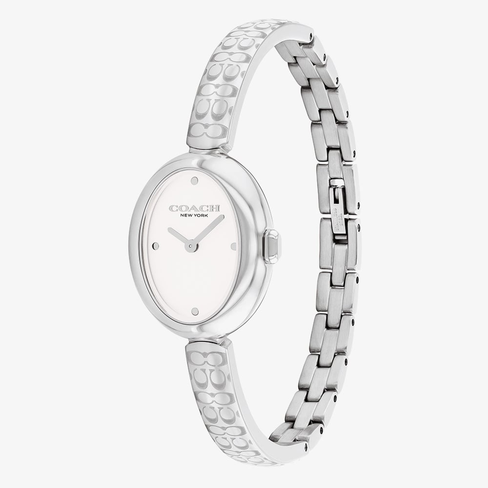 Coach Ladies Sammy Oval Dial Silver Bangle Watch 14504483