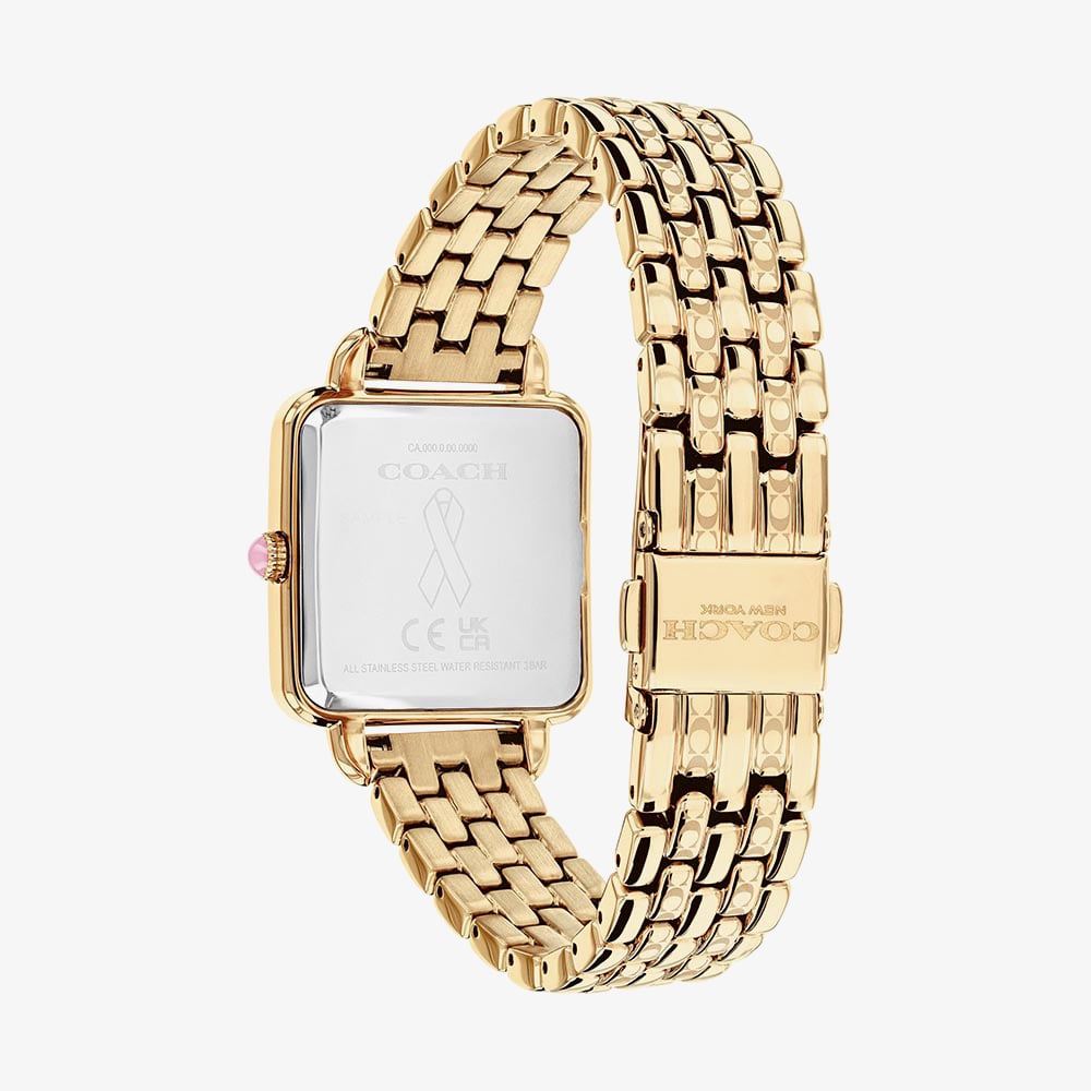 Coach Ladies Cass BCRF Golden Square Pink Dial Bracelet Watch 14504692
