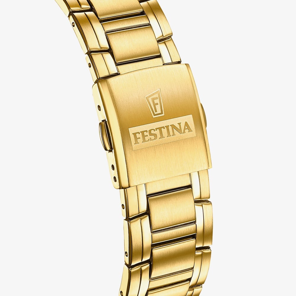 Festina Mens Timeless Chronograph Gold Tone Green Dial Watch F20705/6