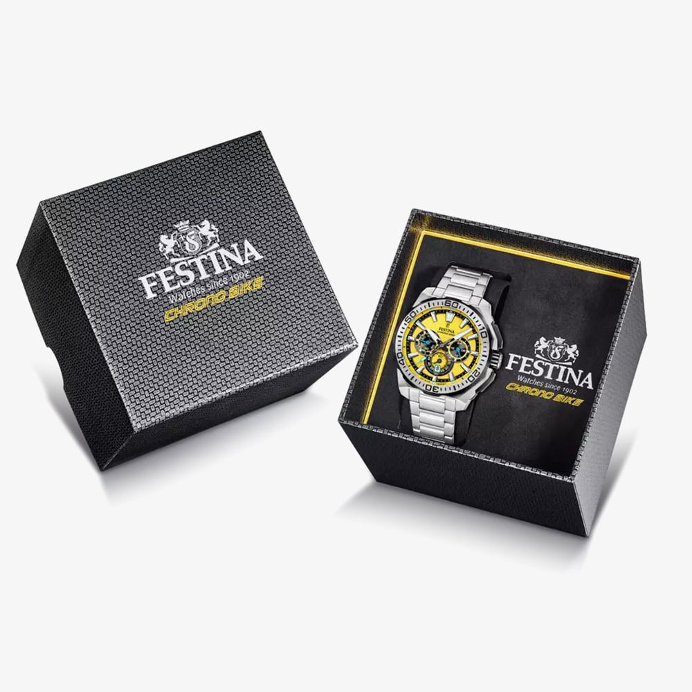 Festina Mens Chrono Bike Yellow Dial Chronograph Watch F20724/4