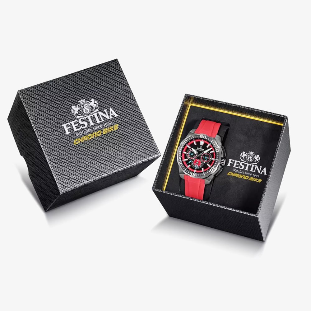 Festina Mens Chrono Bike Red Rubber Strap Chronograph Watch F20725/5