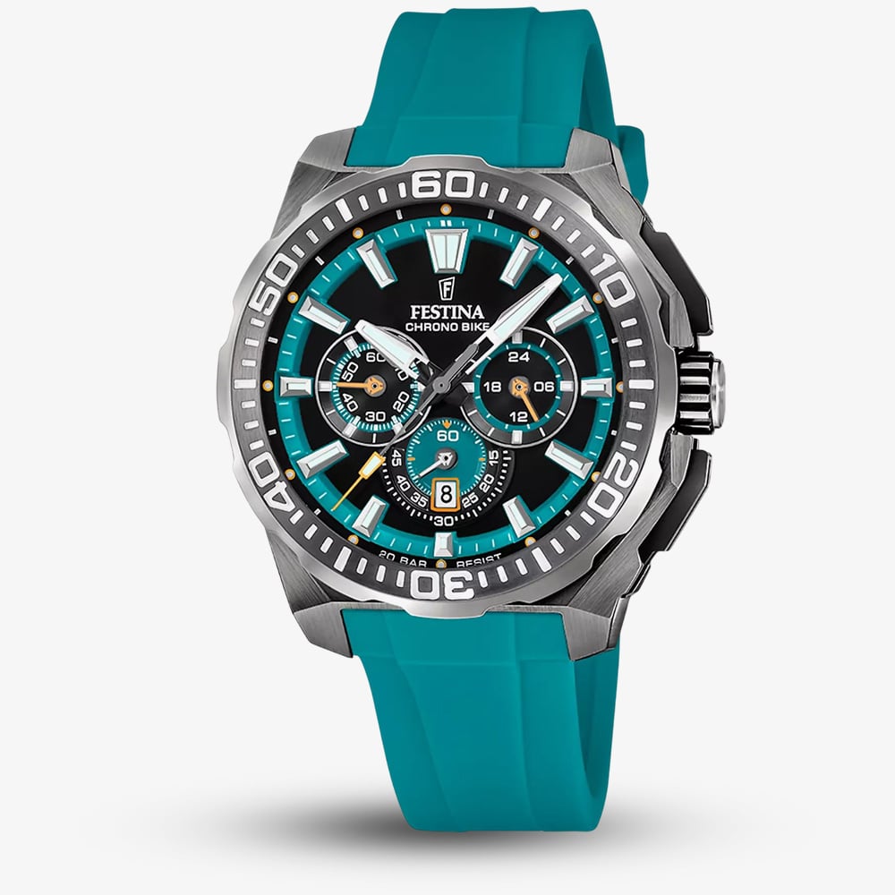 House of Watches - Festina Mens Chrono Bike Teal Rubber Strap Chronograph Watch F20725/6 - Image 1
