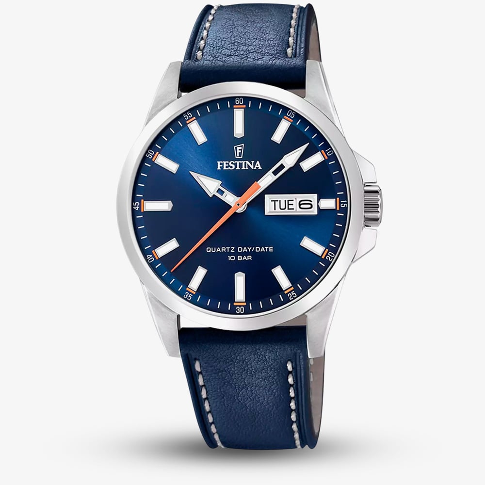 House of Watches - Festina Mens Classics Blue Leather Strap Watch F20358/3
