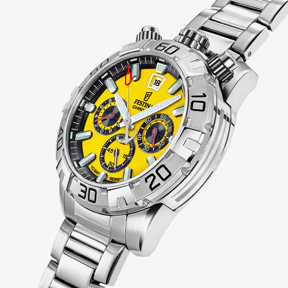 Festina Mens The Originals Bullhead Yellow Dial Chronograph Watch F20743/4