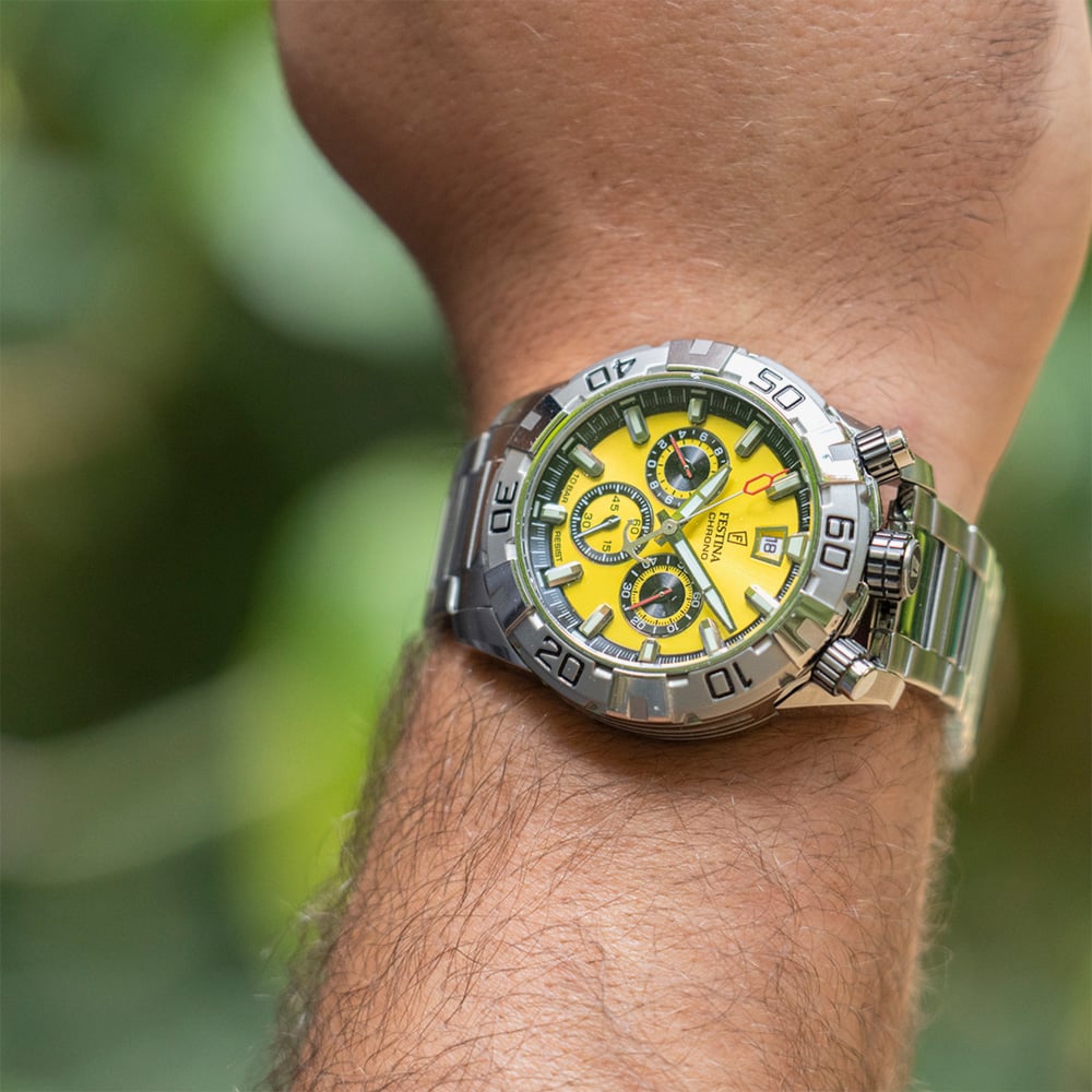 Festina Mens The Originals Bullhead Yellow Dial Chronograph Watch F20743/4