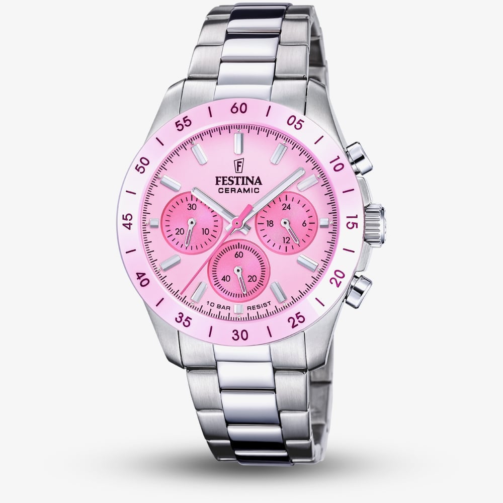 House of Watches - Festina Ladies Pink Ceramic Chronograph Watch F20693/2 - Image 3