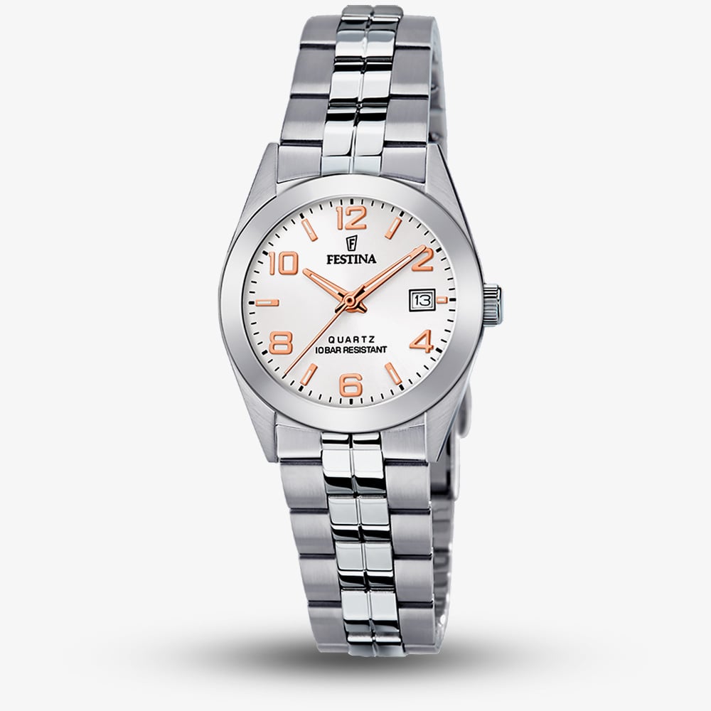 House of Watches - Festina Ladies Classics Rose Gold Detail Stainless Steel Bracelet Watch F20438/4