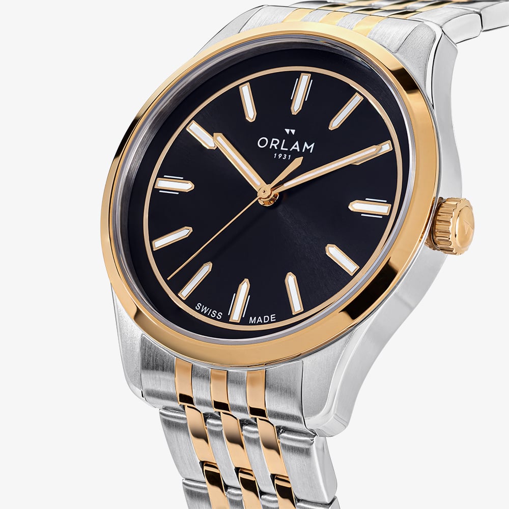 Orlam Mens Cadence Black Dial Two Colour Bracelet Watch ORDYBCA006