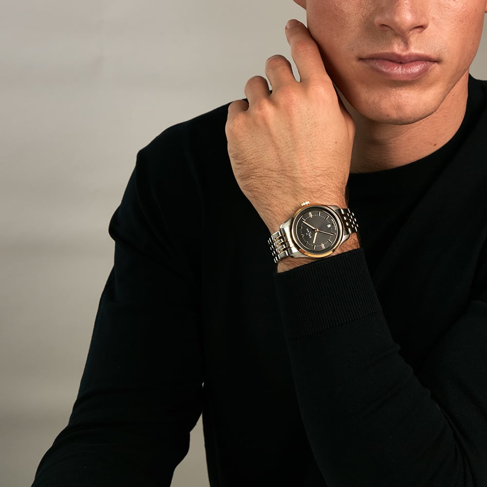 Orlam Mens Pulse Black Dial Two Colour Bracelet Watch ORDYBPU007