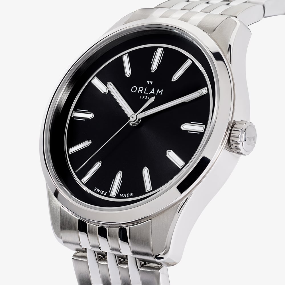 Orlam Mens Cadence Black Dial Silver Bracelet Watch ORSSBCA004