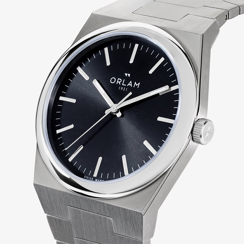 Orlam Mens Elan Black Dial Silver Bracelet Watch ORSSBEL002