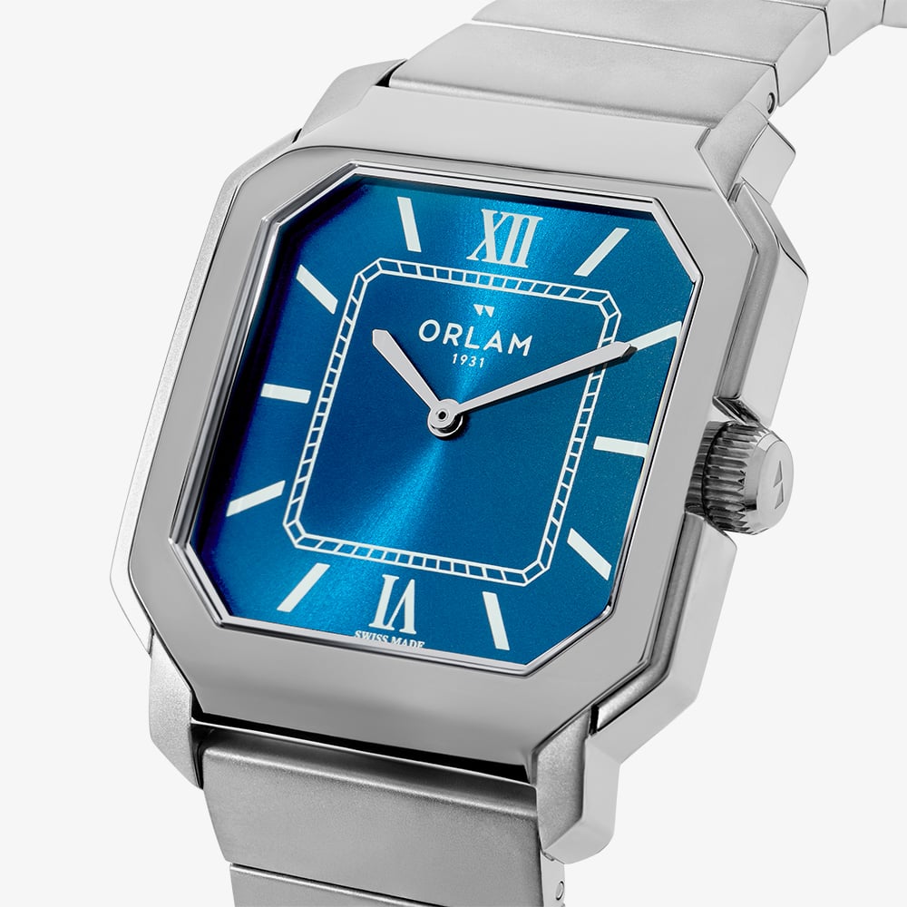 Orlam Mens Heritage Blue Square Dial Silver Bracelet Watch ORSSBHE006
