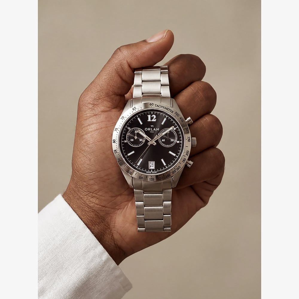 Orlam Mens Legend Black Dial Silver Bracelet Watch ORSSBLE003