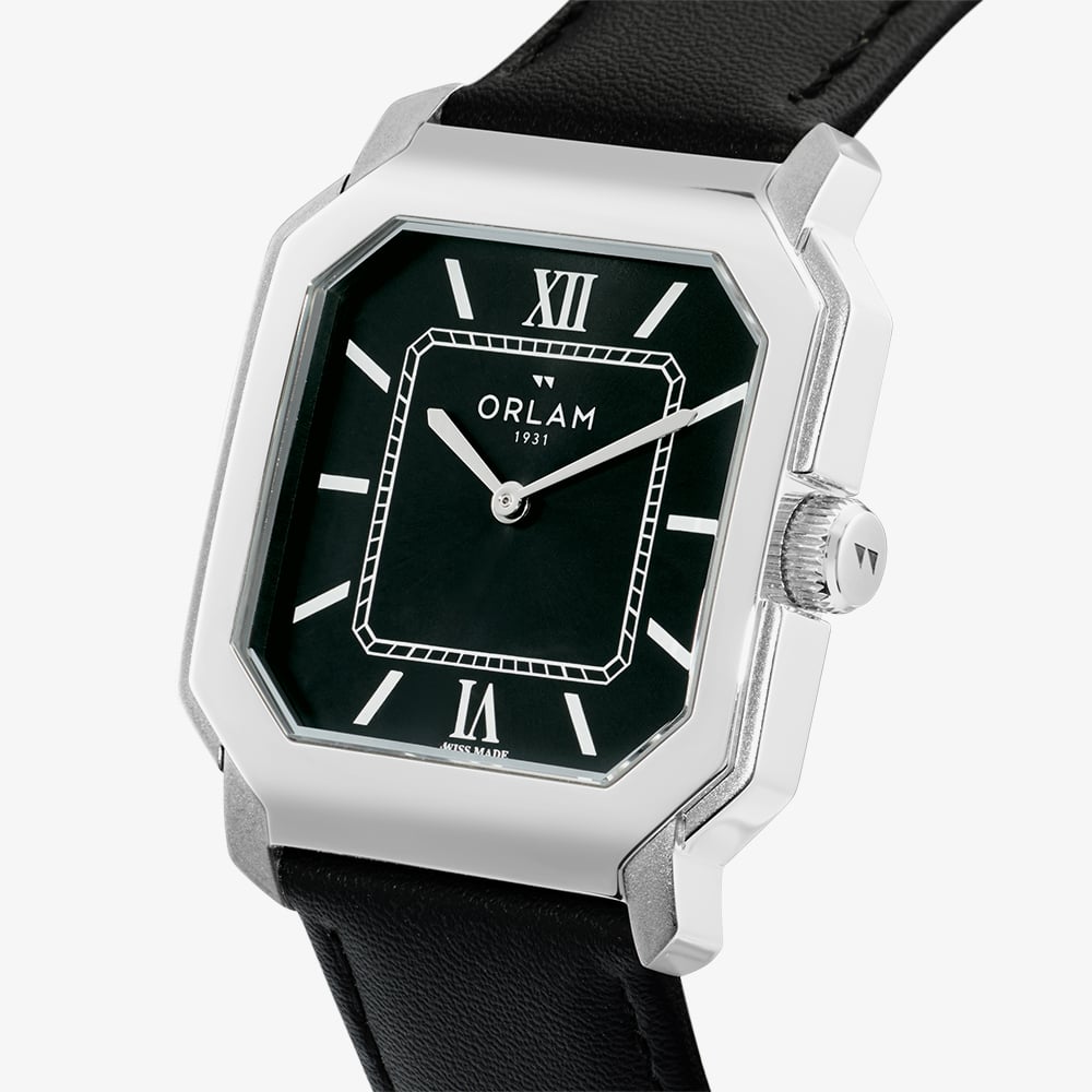 Orlam Mens Heritage Black Octagon Dial Leather Strap Watch ORSSLHE002