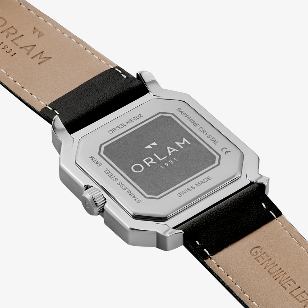 Orlam Mens Heritage Black Octagon Dial Leather Strap Watch ORSSLHE002