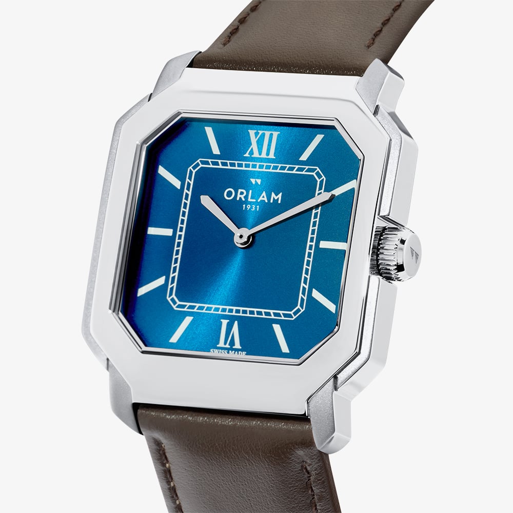 Orlam Mens Heritage Blue Octagon Dial Leather Strap Watch ORSSLHE003