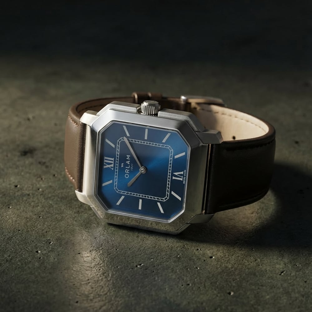 Orlam Mens Heritage Blue Octagon Dial Leather Strap Watch ORSSLHE003