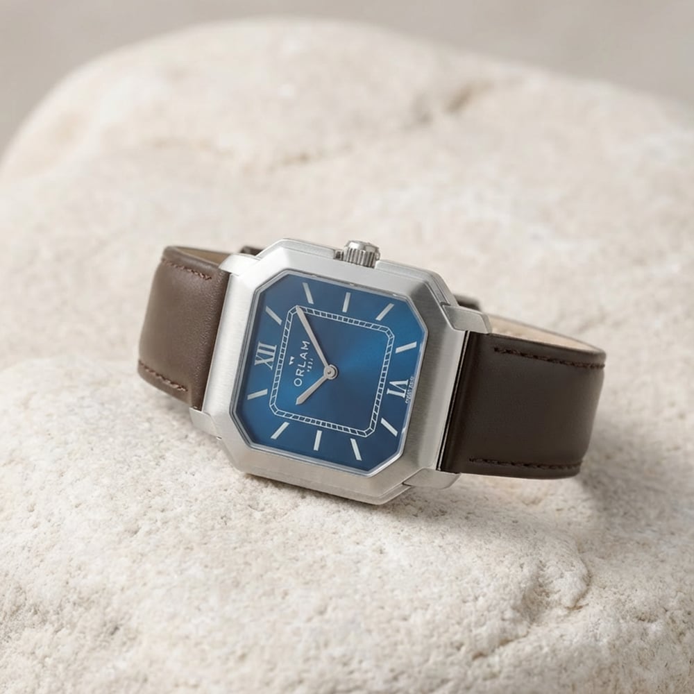 Orlam Mens Heritage Blue Octagon Dial Leather Strap Watch ORSSLHE003