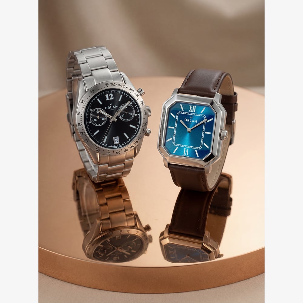 Orlam Mens Heritage Blue Octagon Dial Leather Strap Watch ORSSLHE003