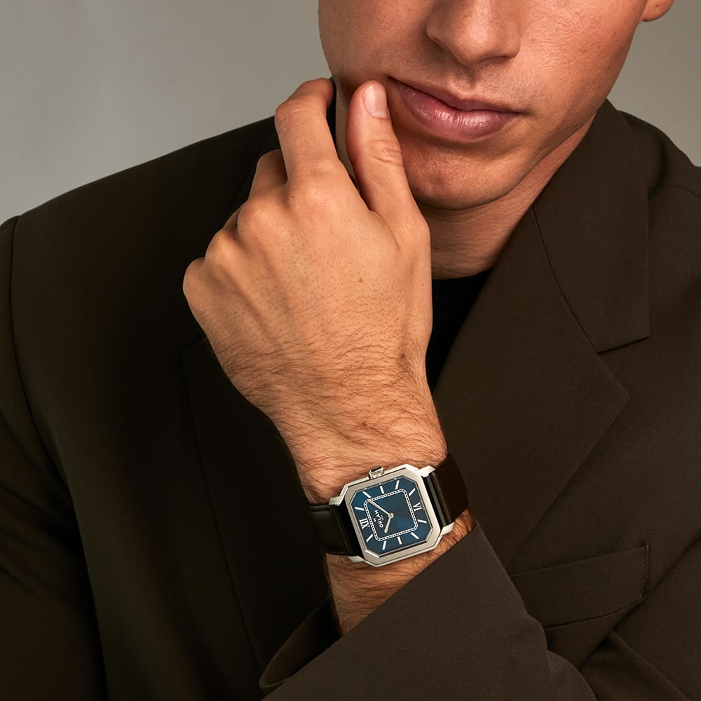 Orlam Mens Heritage Blue Octagon Dial Leather Strap Watch ORSSLHE003