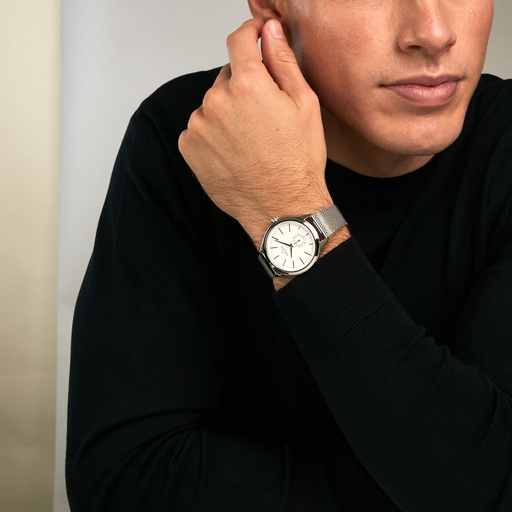 Orlam Mens Dawn White Dial Mesh Bracelet Watch ORSSMAU003