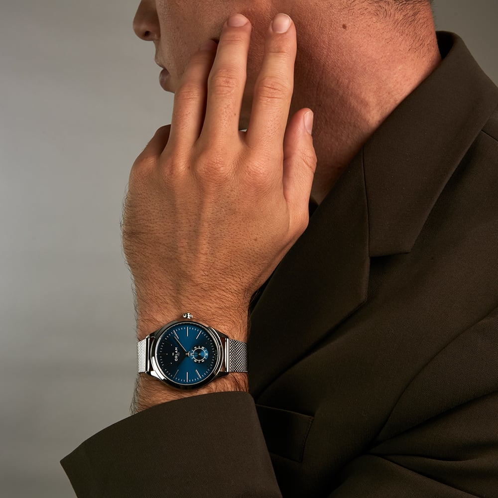 Orlam Mens Dawn Blue Dial Mesh Bracelet Watch ORSSMAU004