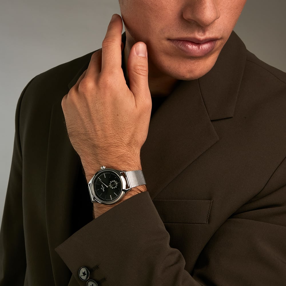 Orlam Mens Dawn Black Dial Mesh Bracelet Watch ORSSMAU005