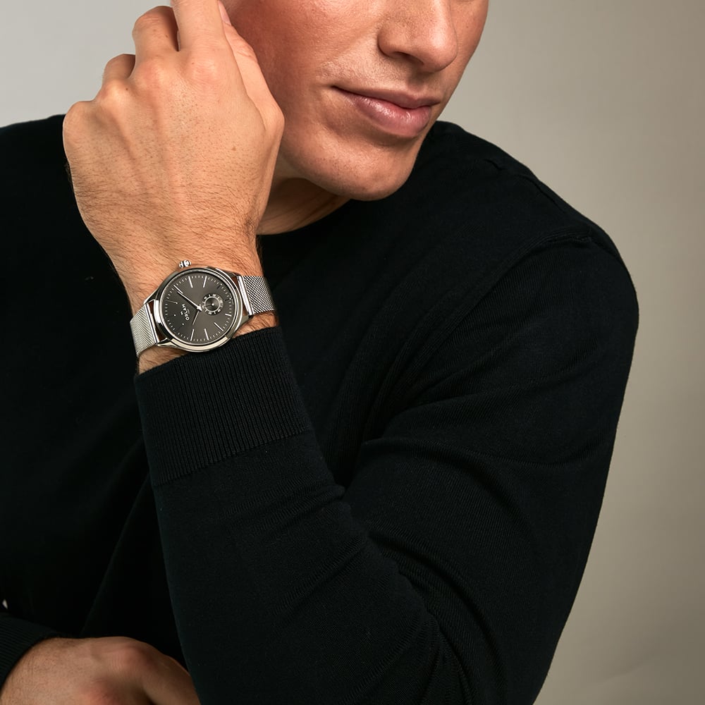 Orlam Mens Dawn Black Dial Mesh Bracelet Watch ORSSMAU005