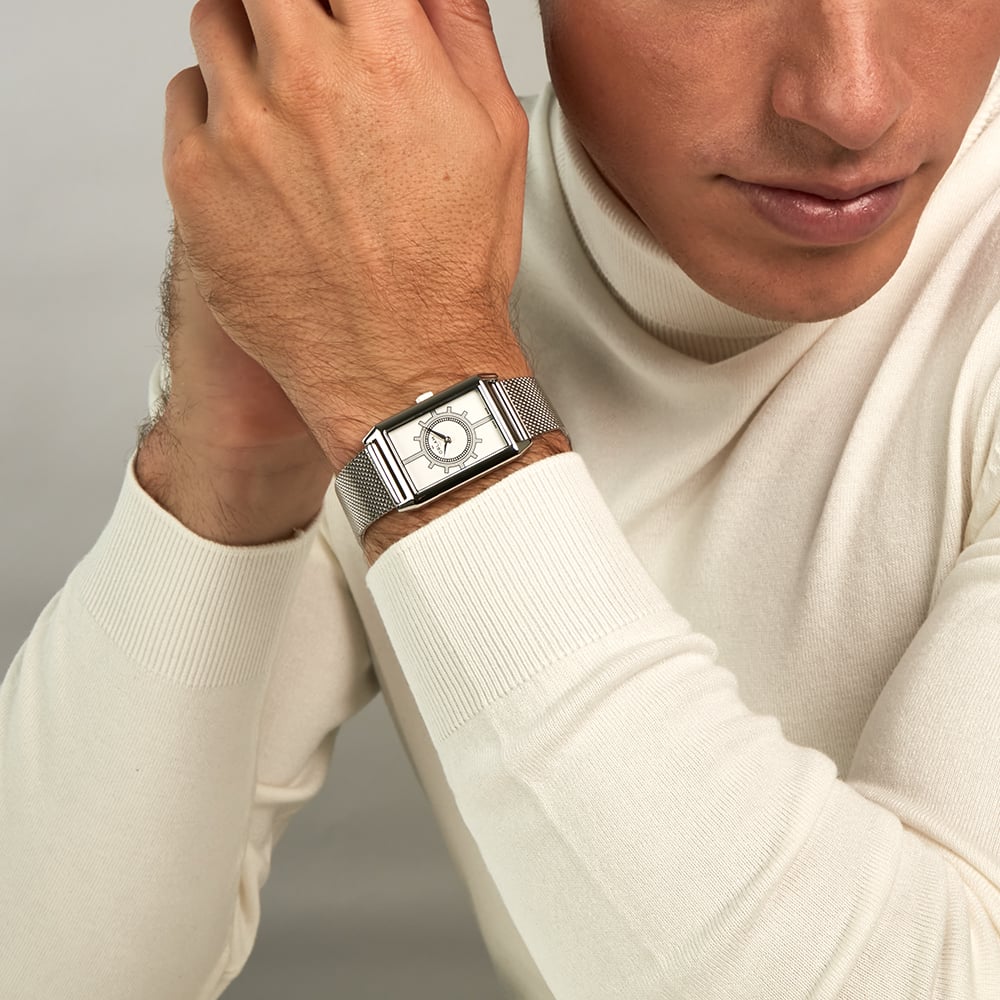 Orlam Mens Era White Rectangle Dial Mesh Bracelet Watch ORSSMEP004