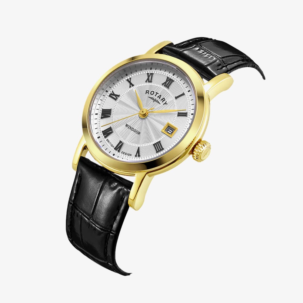 Rotary Ladies Heritage Gold Plated Black Leather Strap Watch LS05423/01