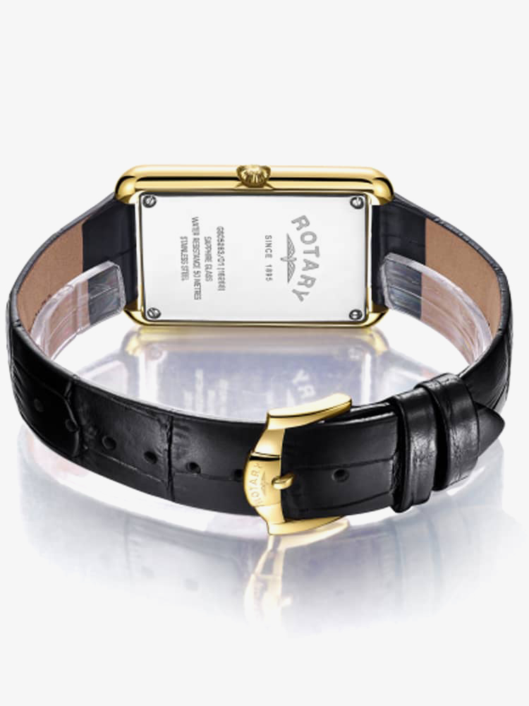 Rotary Mens Cambridge Gold Plated Rectangular Watch GS05283/01
