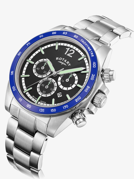 Rotary Mens Henley Chronograph Blue Bezel Watch GB05440/72