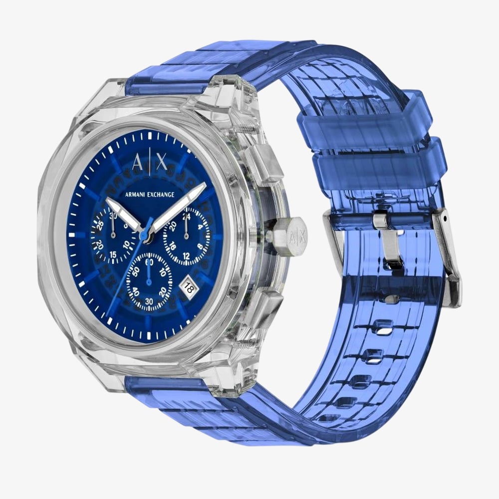 Armani Exchange Mens Rafael Blue Chronograph Plastic Strap Watch AX4166