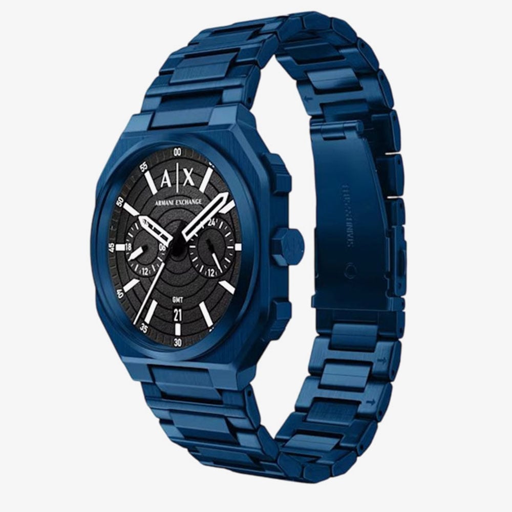 Armani Exchange Men Bass Dual-Time Blue Bracelet Watch AX1477