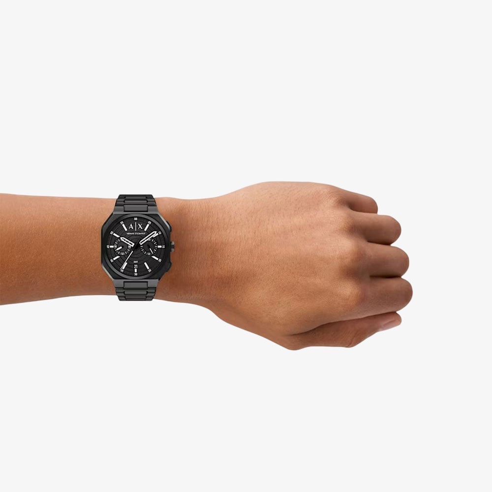 Armani Exchange Mens Bass Dual-Time Black Bracelet Watch AX1478