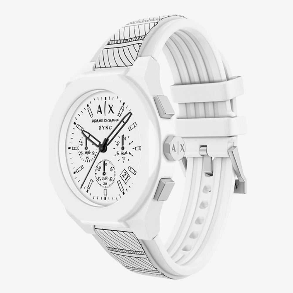 Armani Exchange Mens Sync White Chronograph Strap Watch AX4175