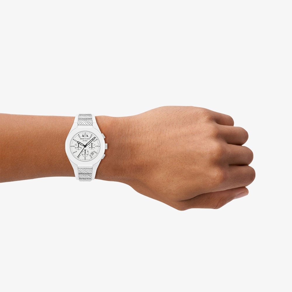 Armani Exchange Mens Sync White Chronograph Strap Watch AX4175
