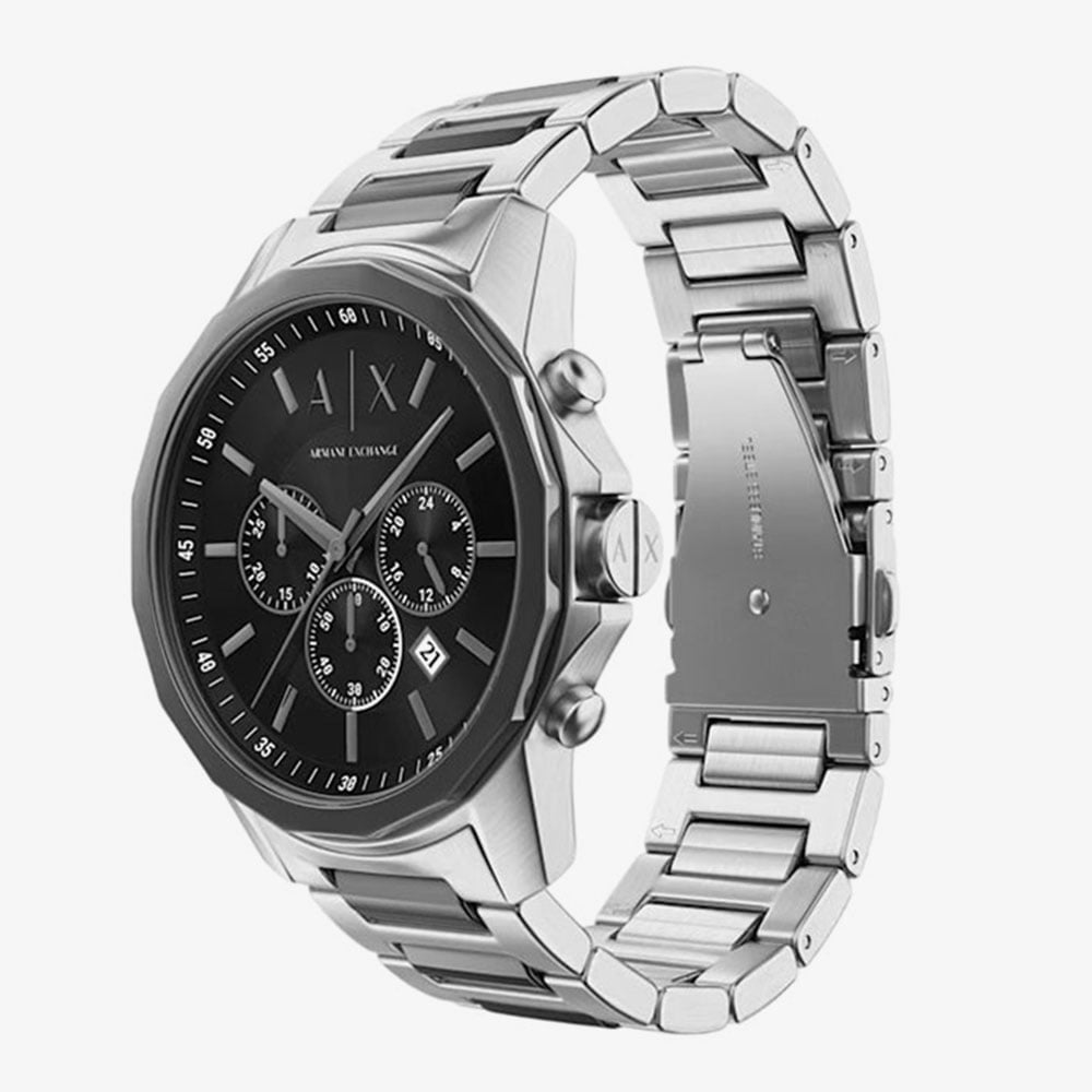 Armani Exchange Mens Silver Watch & Black Strap Set AX7181SET