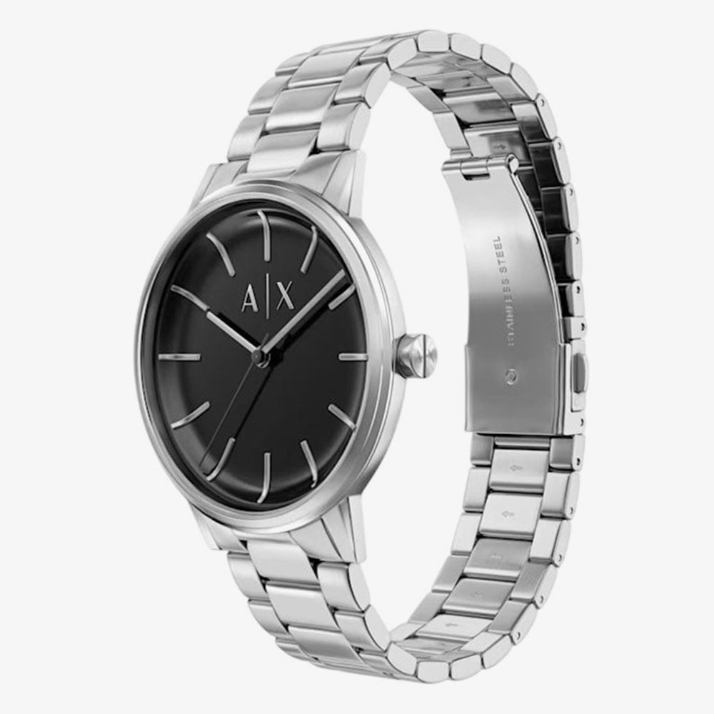 Armani Exchange Mens Cayde Silver Watch & Black Beaded Bracelet Set AX7182SET