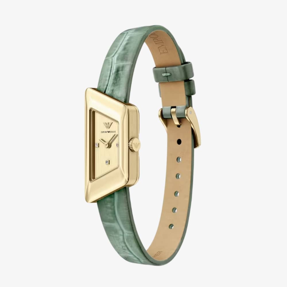 Emporio Armani Ladies Eagle Story Gold Tone Dial Leather Strap Watch AR11817