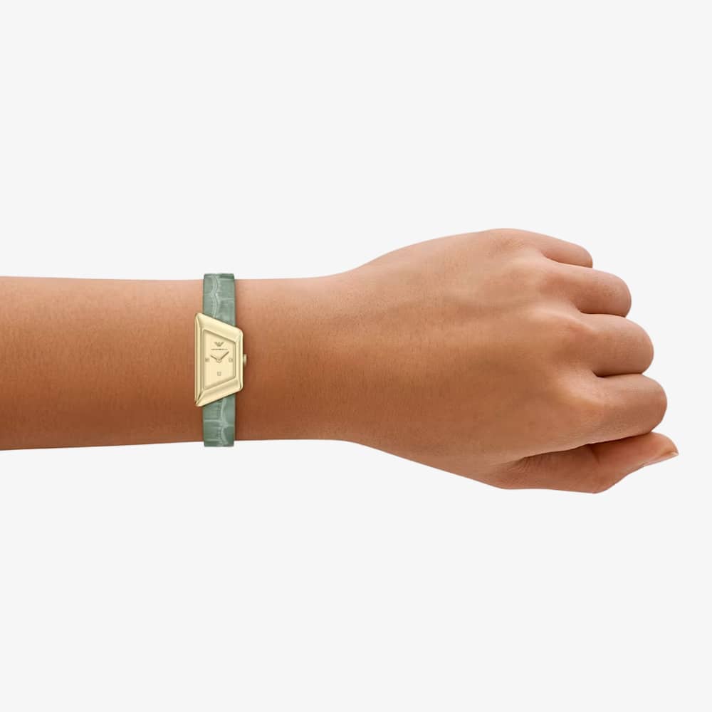 Emporio Armani Ladies Eagle Story Gold Tone Dial Leather Strap Watch AR11817