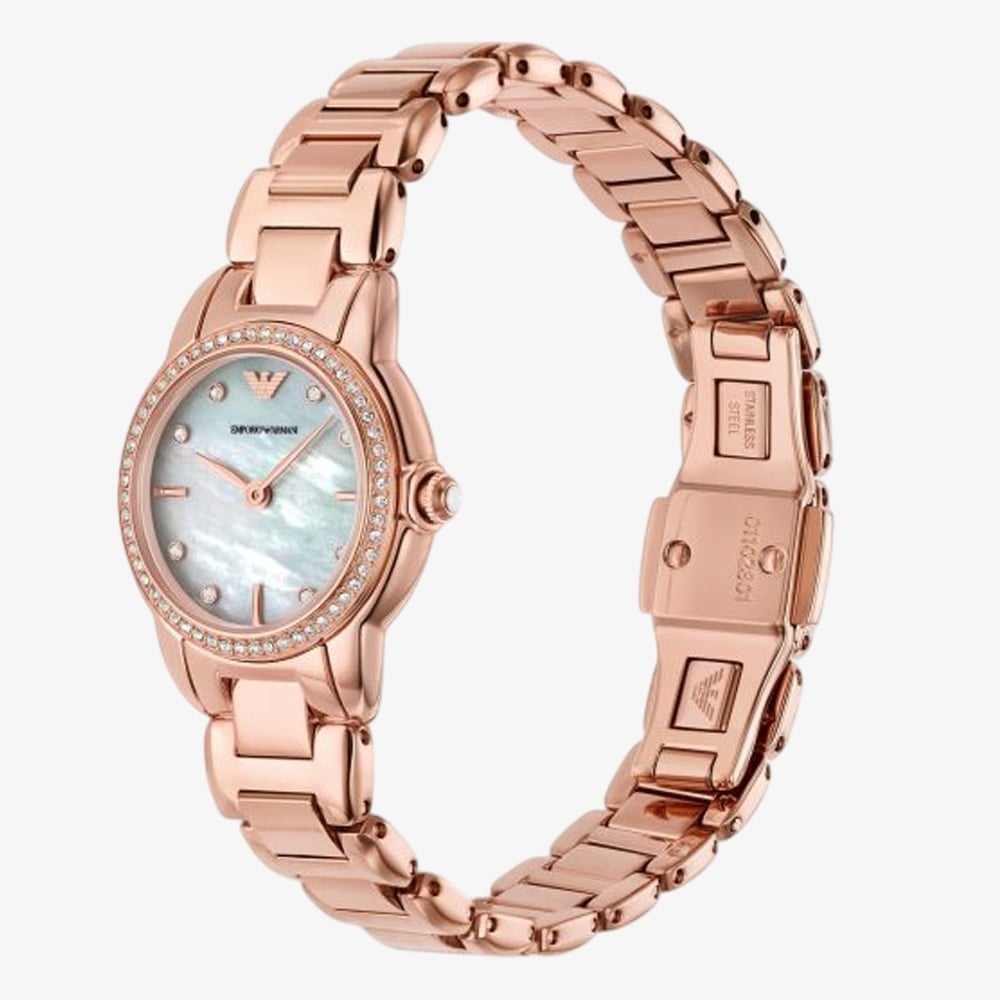 Emporio Armani Ladies Mia Rose Gold Mother Of Pearl Dial Watch AR11671