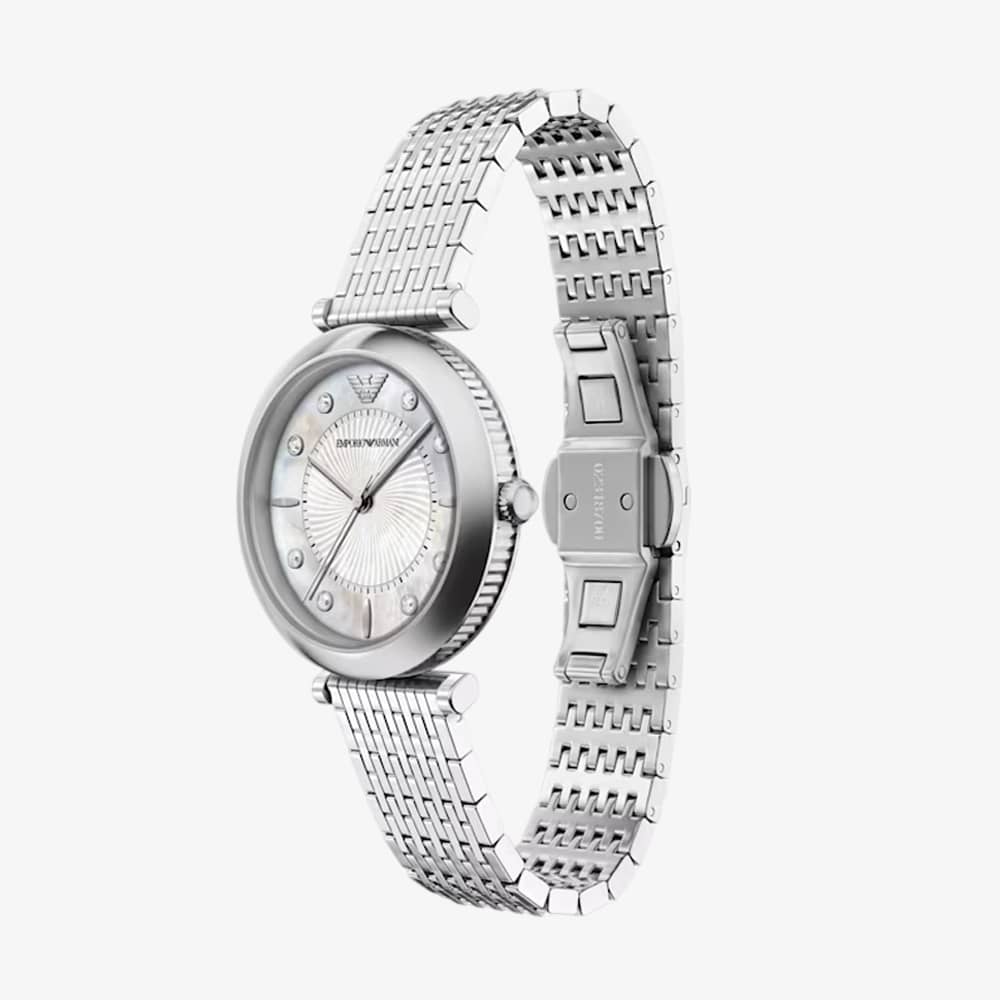 Emporio Armani Ladies Archelia Silver Mother Of Pearl Dial Bracelet Watch AR11807