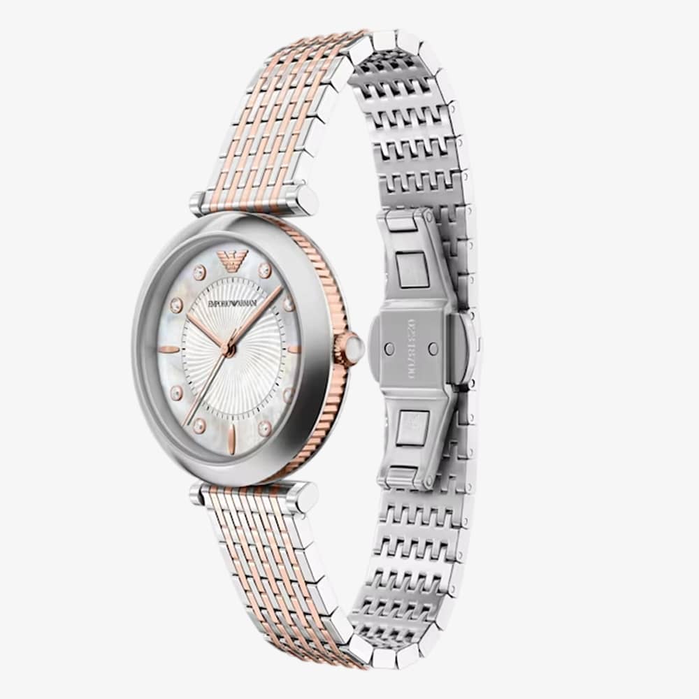 Emporio Armani Ladies Archelia Silver Mother Of Pearl Dial Two Tone Bracelet Watch AR11808