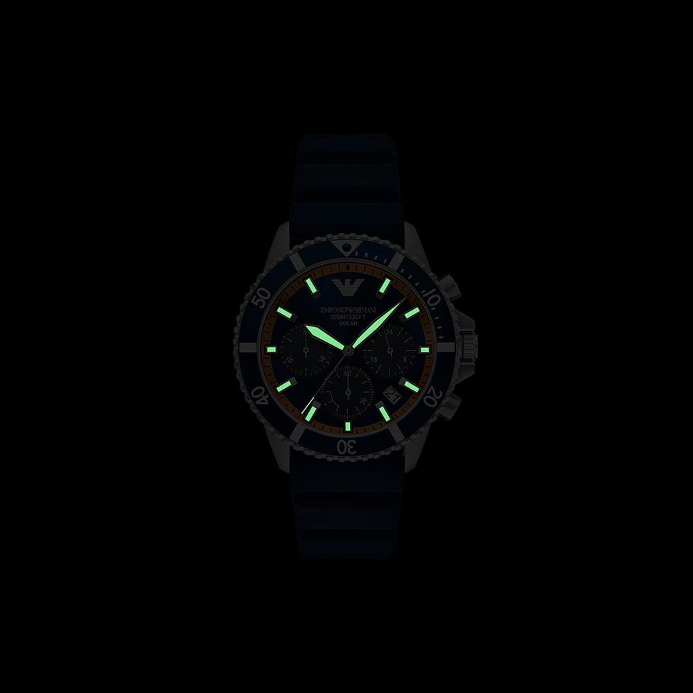 Emporio Armani Mens World Explorer Blue Solar Powered Chronograph Watch AR11696