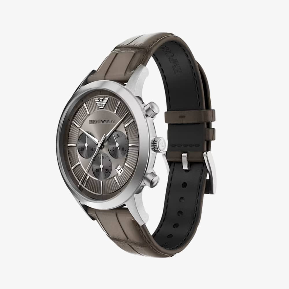 Emporio Armani Mens Archetipo Grey Chronograph Dial Leather Strap Watch AR11821